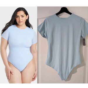 NWT Auden | Luxury Collection 4-Way Stretch Short Sleeve Bodysuit In Blue